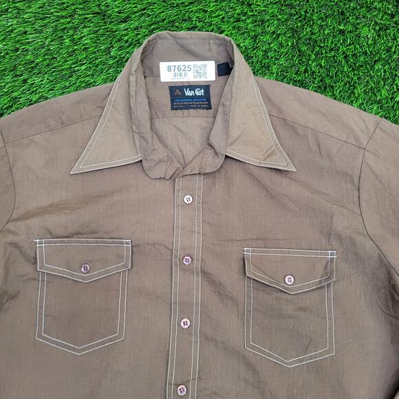 Vintage 70s Van-Cort MOD Button Shirt XL 24x30 Brown - Picture 8 of 12